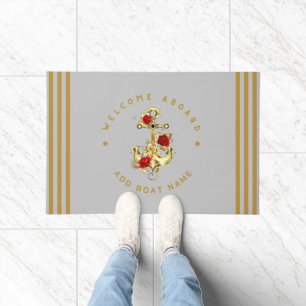 Gold Navy Nautical Anchor yacht club retro Rose Na Doormat