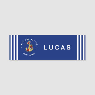 Gold Navy Nautical Anchor yacht club retro Rose Na Name Tag