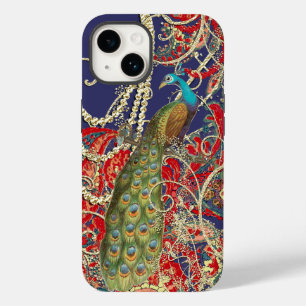 Gold Navy Red Peacock Swirl Case-Mate iPhone 14 Case
