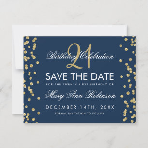 Gold Navy Save the Date 21st Birthday Confetti