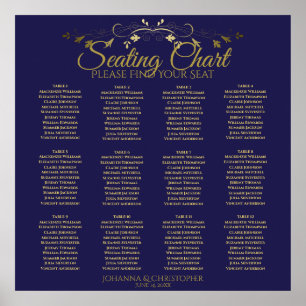 Gold & Navy Simple 12 Table Wedding Seating Chart