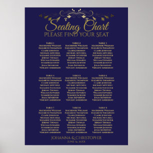 Gold & Navy Simple 9 Table Wedding Seating Chart