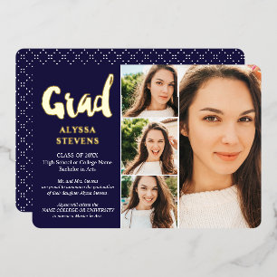 Gold navy simple Grad script 4 photos graduation