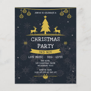 Gold Navy Snowflake Christmas Party Invitation