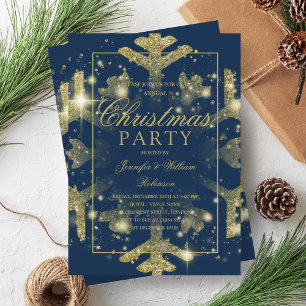 Gold Navy Snowflake Xmas Holiday Party Invitation