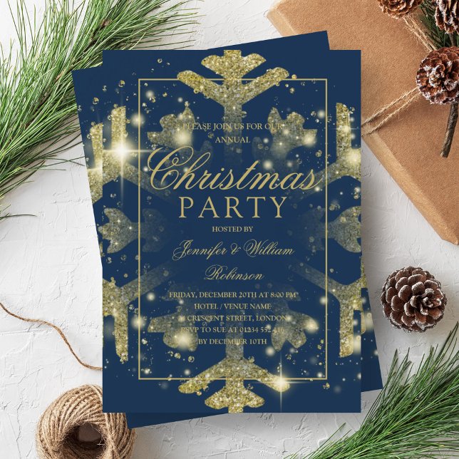Gold Navy Snowflake Xmas Holiday Party Invitation (Gold Navy Snowflake Xmas Holiday Party Invitation)