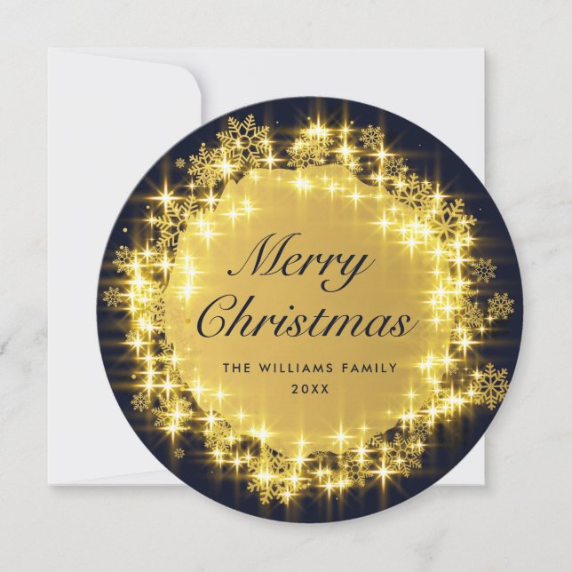 Gold Navy Sparkle  Christmas Lights Holiday Card (Front)