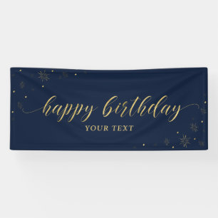 Gold & Navy Sparkle Happy Birthday Party Banner