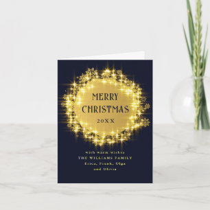 Gold Navy Sparkle Lights Christmas Holiday Card