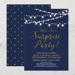 Gold & Navy Surprise 50th Wedding Anniversary Invitation