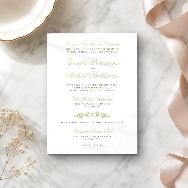 Gold Navy Texts Simple Signature Wedding Invitation (Creator Uploaded)