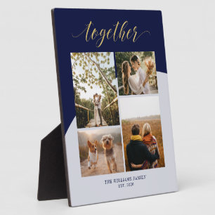 Gold & Navy Together Family Gift Photo Collage Plaque