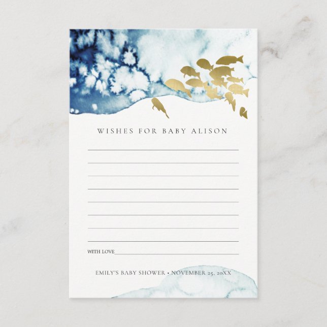 GOLD NAVY UNDERWATER FISH WISHES FOR BABY SHOWER ENCLOSURE CARD (Front)