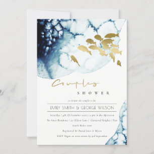 GOLD NAVY UNDERWATER SEA FISH COUPLE SHOWER INVITE