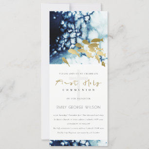 GOLD NAVY UNDERWATER SEA FISH FIRST HOLY COMMUNION INVITATION