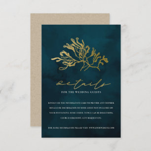 GOLD NAVY UNDERWATER SEAWEED WEDDING DETAILS ENCLOSURE CARD