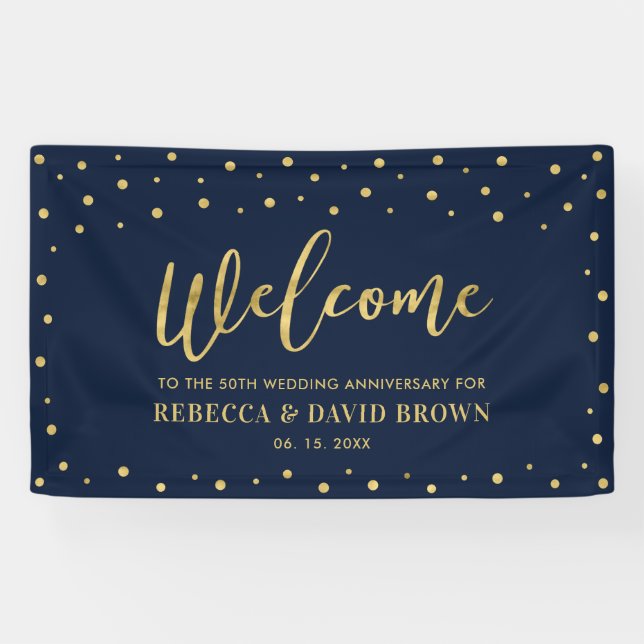 Gold & Navy | Welcome Wedding Anniversary Party Banner (Horizontal)