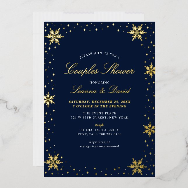 Gold & Navy Winter Snow Couples Wedding Shower (Envelope)