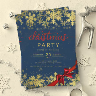 Gold Navy Winter Wonder Company Christmas Invitation