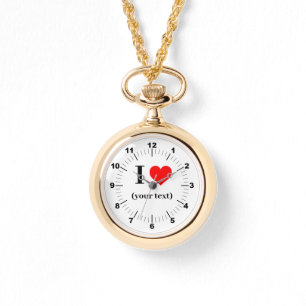 Gold Necklace Watch - Custom I Heart - Add Text