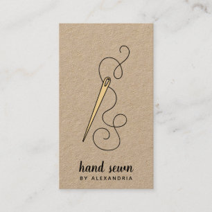 Gold Needle and Thread   Rustic Kraft Vertical  Business Card