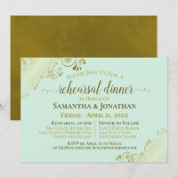 Gold & Neo Mint Green Wedding Rehearsal & Dinner