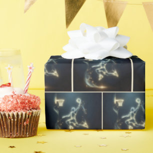 Gold Neon Basletball Player With Light Trails Wrapping Paper