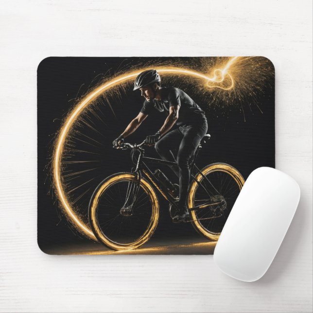 Gold Neon Cyclist Mouse Pad (With Mouse)
