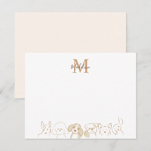 Gold Neutral Pop Dog Pattern Elegant Monogram Card (Front/Back)