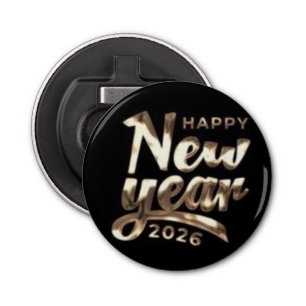 Gold New Year 2026 Badge Bottle Opener