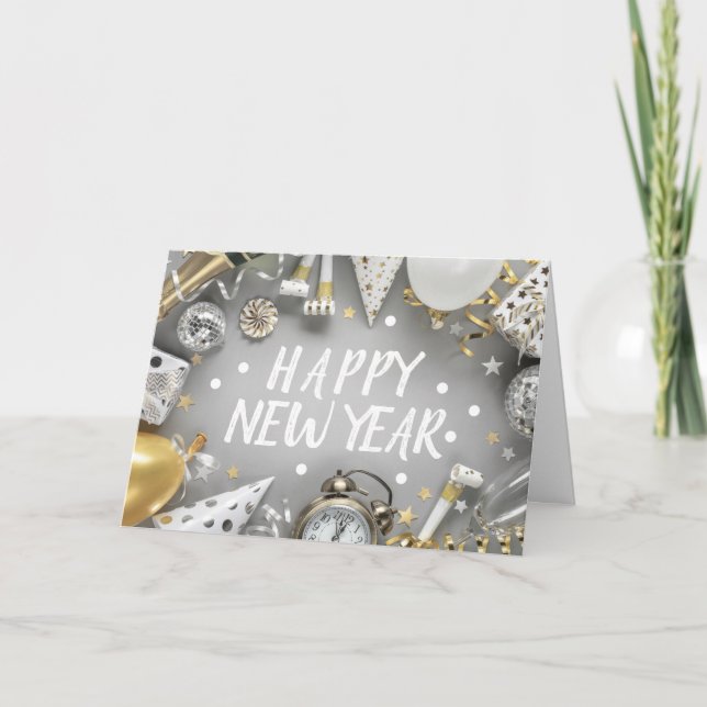 Gold New Year Party New Years Day Clipart Card (Front)
