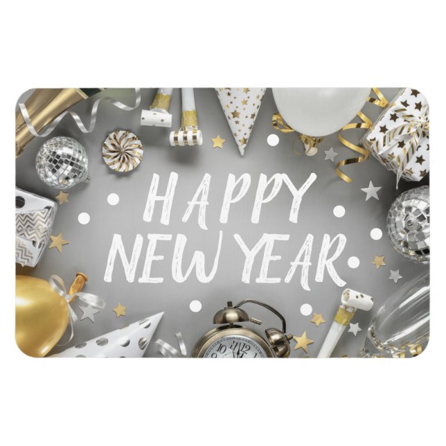Gold New Year Party New Years Day Clipart Magnet (Horizontal)