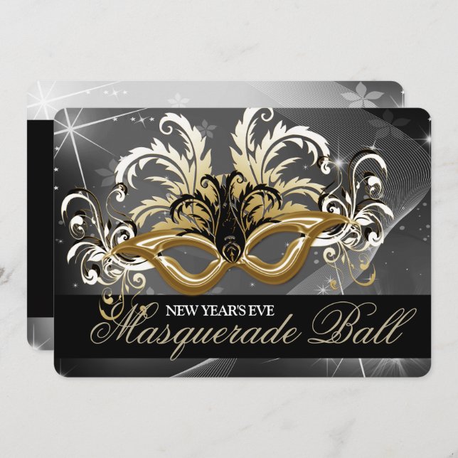 Gold New Years Eve Masquerade Ball Invitation (Front/Back)