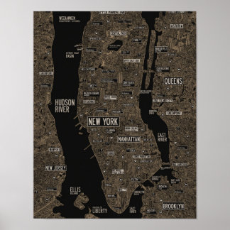 Gold new york city map detailed buildings poster