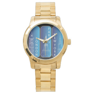 Gold "New York, Paris, London" Ladies Watch