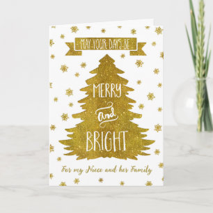 Gold Niece & Family Merry Christmas Card