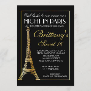 Gold Night in Paris Sweet 16 Custom Invitation