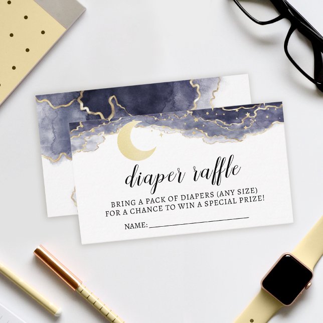 Gold night moon diaper raffle baby shower cards (Creator Uploaded)