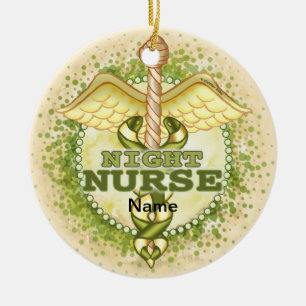 Gold Night Nurse Caduceus Ceramic Ornament