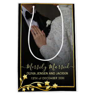 Gold Night Stars Frame Christmas Wedding Photo Medium Gift Bag