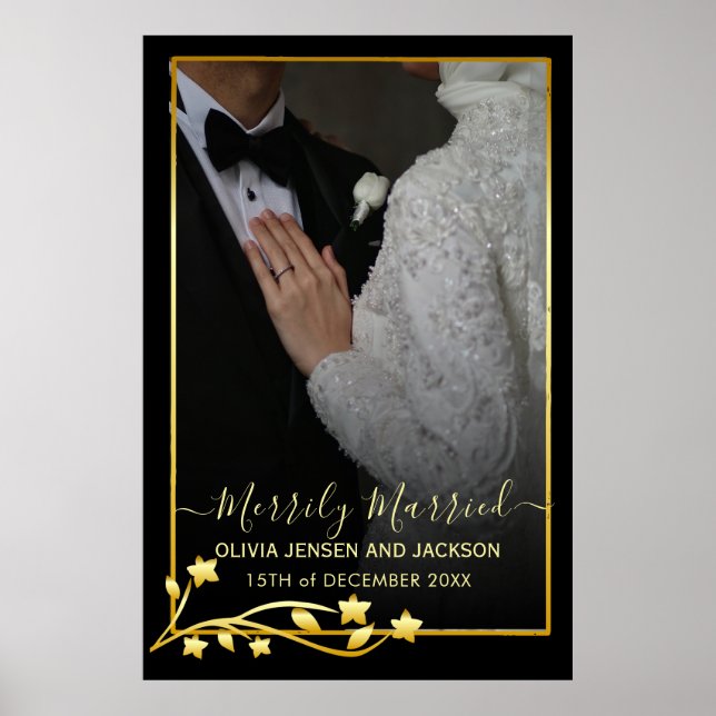 Gold Night Stars Frame Christmas Wedding Photo Poster (Front)
