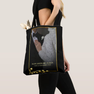 Gold Night Stars Frame Wedding Photo Tote Bag