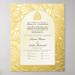 Gold Nikah Certificate Nikkah Nama Islamic Wedding Foil Prints