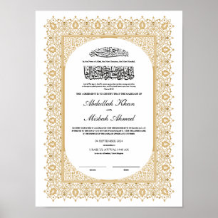 Gold Nikkah Certificate for Muslim Islamic Wedding Poster