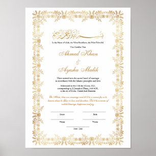 Gold Nikkah Certificate for Muslim Islamic Wedding Poster