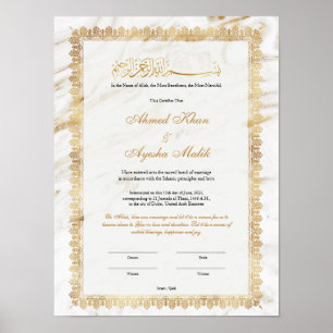 Gold Nikkah Certificate for Muslim Islamic Wedding Poster