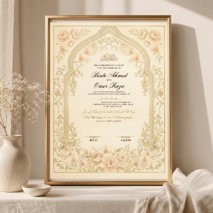 Gold Nikkah Contract Digital Wedding Certificate Poster