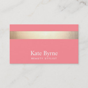 Gold (no shine) Striped Modern Stylish Blush Pink Business Card