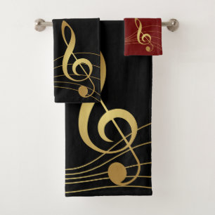 Gold Notes Music Towels - The Treble Clef:
