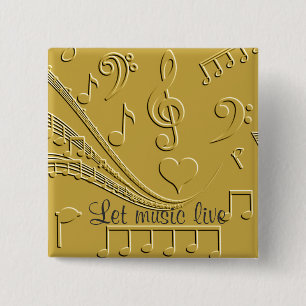 Gold notes of love_ 15 cm square badge